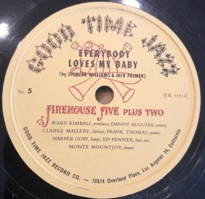 FIREHOUSE FIVE plus TWO  78 rpm GOOD TIME JAZZ #5 EVERYBODY LOVES MY BABY E+ Foto 1 de 4
