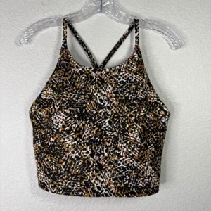 Old Navy Active Crop Tank Top Powersoft Cross Back Athletic Leopard L - Picture 1 of 6