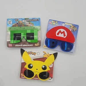 Minecraft Creeper Green, Pikachu Yellow and Mario Red Kids Sunglasses 100% UV - Picture 1 of 5
