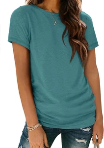 Womens Short Sleeve round Neck Shirts Summer Top Fashion Basic Tee - Picture 1 of 12