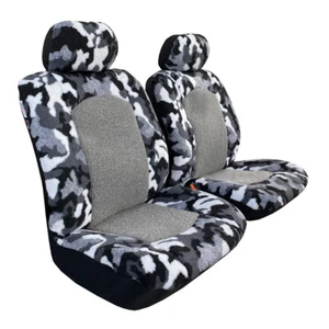 Warm Faux Sheepskin Car Seat Covers Camo Grey For Mitsubishi Triton 2000 - 2020 - Picture 1 of 1