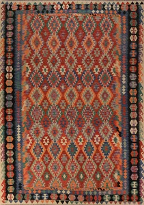 Kilim Kelim Handmade Rugs Flatweave Vibrant Geometric Wool Carpet 8x11 ft - Picture 1 of 11