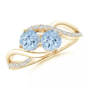 Art Deco 0.90 Ctw Round Aquamarine 925 Silver Yellow Plated Love Bridal Ring - Picture 1 of 7