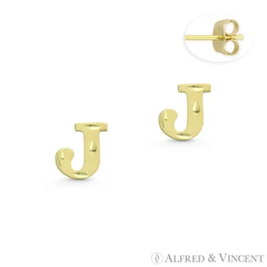 Initial Letter "J" Petite Baby Stud 14k Yellow Gold Stamping Push-Back Earrings - Picture 1 of 1