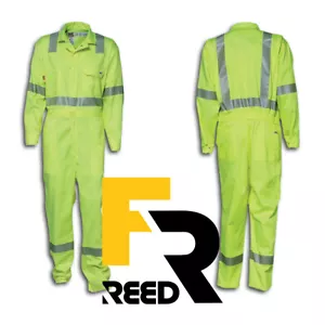 FR Hi-Vis Reflective Coveralls Flame Resistant Industrial Work Uniform Clothes - Picture 1 of 3
