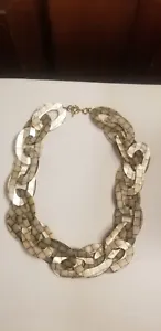 VINTAGE LARGE LINK MODERNIST LUCITE FAUX MOP MOTHER OF PEARL STATEMENT NECKLACE - Picture 1 of 5