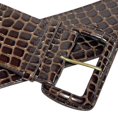 Cinturón De Colección Años 90 Imitación Cuero Estampado Reptil Marrón Negro Acentos Talla Mediana Grande Foto 1 de 4