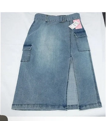 NUEVO Juicy Couture Denim Jean Falda Frontal Abertura, Cremallera y Cinturón 32 l Lavado Foto 1 de 4