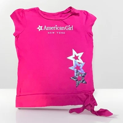 American Girl Hot Pink Tie Side T-Shirt With Logo And Stars New York - Image 1 of 4