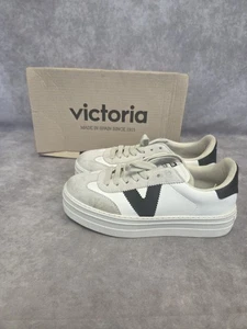 Victoria Sneaker Damen 8 Off-White Schwarz Wildleder Retro Sneaker - Bild 1 von 5