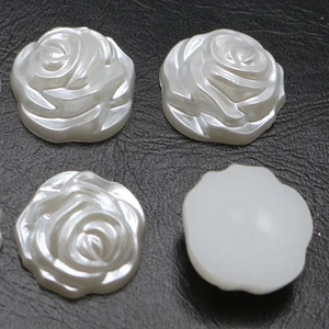 200 Pure White Acrylic Pearl Flatback Engraving Rose Flower Cabochon 12mm Bow - Picture 1 of 7