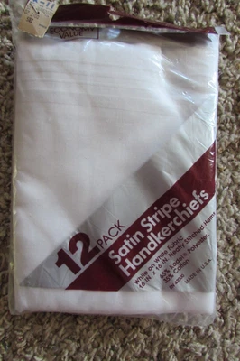 NUEVO/Sellado 12 Pk Pañuelos Hombre Rayas Satinadas Blanco 16x16 Cosidos Poli/Cott Foto 1 de 4