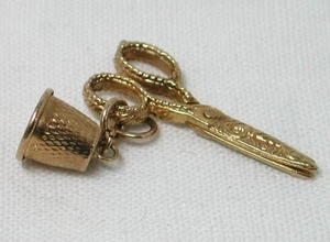 9ct Gold Scissors And Thimble Charm 1970's Vintage 23158 - Picture 1 of 3