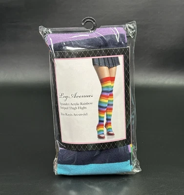 Rainbow Striped Thigh High Stockings Halloween Costume Festival Rave Dance - Image 1 of 4