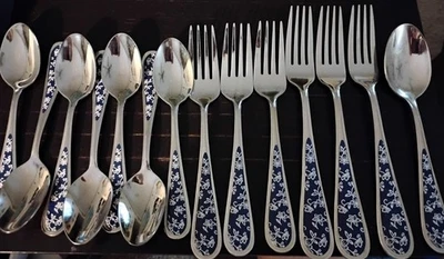 Temptations BLUE FLORAL Flatware - Set of 14 Misc Pcs - New Out Of Box - Image 1 of 2