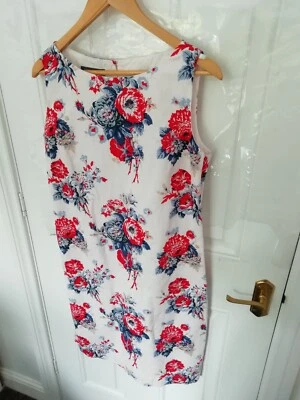 Laura Ashley Size 12 Baby Pink Blue Red Floral Dress Lined Side Zip Linen Cotton - Image 1 of 4