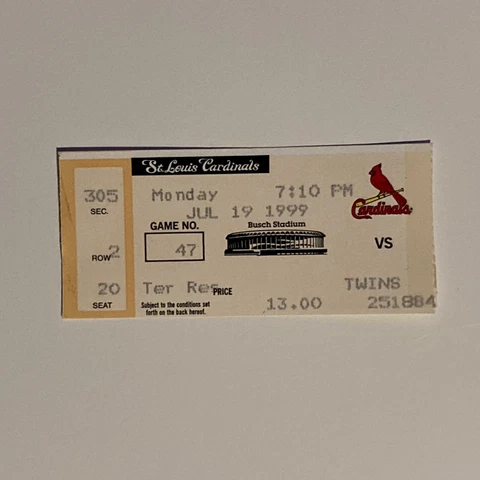 St. Louis Cardinals Ticket Stub - July 19 1999 v Twins - Fernando Tatis 2HR Cover
