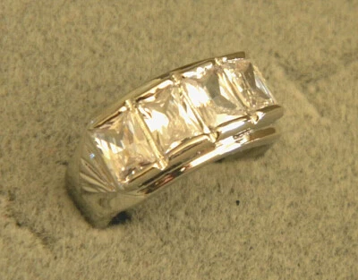 Мужская родия покрытием 4 прозрачный багет CZ группы кольцо размер 12 новый - Изображение 1 из 3