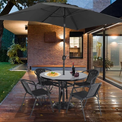 BEST-FURNITUREUK Garden Dining Table and Chairs Outdoor Patio Metal Furniture Set w/ Parasol Hole