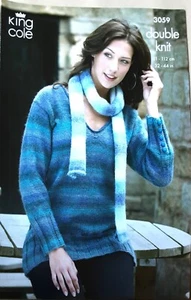 New Orig King Cole Dk Ladies Sweater Waistcoat Scarf Knitting Pattern 3059 - Picture 1 of 5