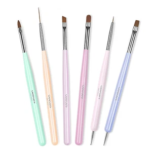Nail Art Brushes Set - 6 Pcs, Gray, Wood Alloy Handle, Wood Head, Dotting Pen, S - Picture 1 of 12