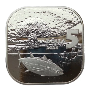 BIKINI ATOOL - MARSHALL ISLANDS 5 DOLLARS 2024 TUNA FISH NUCLEAR EXPLOSION 46mm - Picture 1 of 2