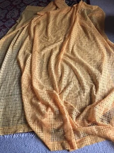 Vintage 1970s sheer curtain, short mesh yellow panel, rod pocket, kitchen window - Picture 1 of 1