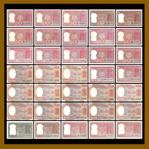 India 2 Rupees, 1949-1976 P-28-79m (35 Pcs Many Signature Set) Pinholes aUnc - Picture 1 of 10