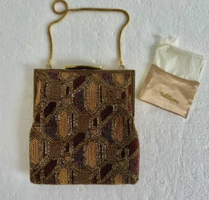 Vintage Walborg Handmade Bronze Beaded Framed Evening Bag Purse / Mirror Japan - Picture 1 of 6