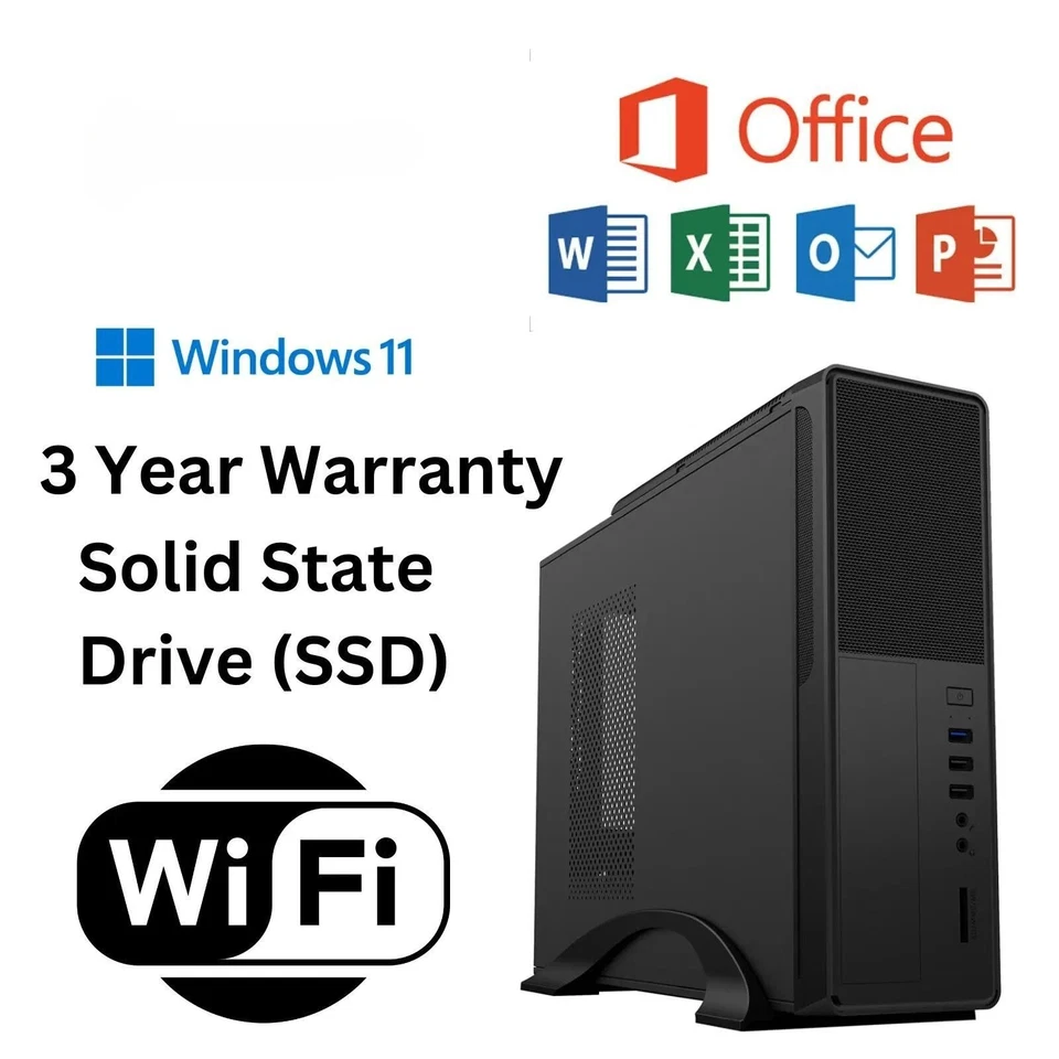 Desktop PC Budget i3 14100 16GB RAM 1TB SSD Office 24 DVD/CD Drive Windows 11 - Image 1 of 1