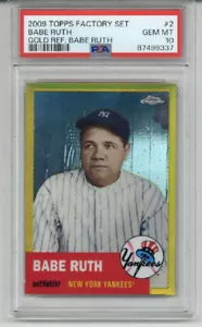 2009 TOPPS FACTORY SET RIFRATTORE ORO BABE RUTH #2 BABE RUTH CARD PSA 10 POP 4 - Foto 1 di 2