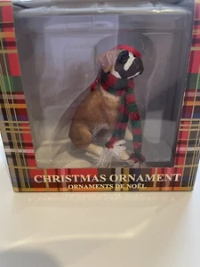 NIB New Sandicast Dog Christmas Ornament Boxer Fawn Holiday Scarf Brown Xmas - Picture 1 of 7