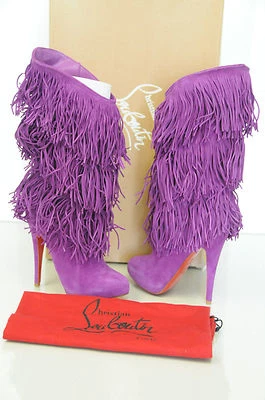 NUEVAS Botas Chirstian Louboutin Forever Tina Flecos Gamuza Magenta Púrpura 36.5 RARAS Foto 1 de 4