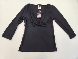 Kohls Wrapper Women L V-Neck Twisted Black Blouse Top 3/4 Sleeve Fitted - Picture 1 of 9