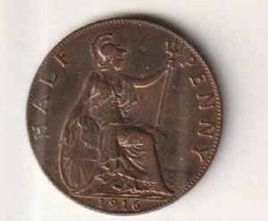 Großbritannien 1916 Half Penny Münze High Grade LOOK Britain England - Bild 1 von 2