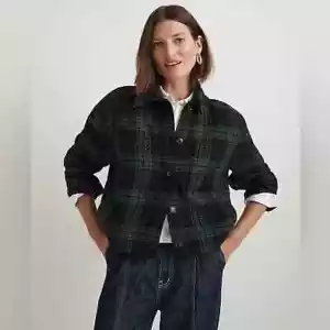 NWT Madewell Flannel Boxy Shirt-Jacket in Plaid in smoky spruce - S - Picture 1 of 8