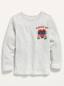 Old Navy Toddler Boy Gray Fire Truck Graphic Long Sleeve Tee T-Shirt Size 5T