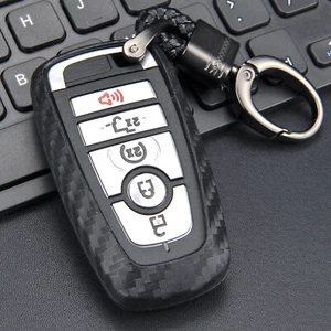 Silicone Carbon Fibre Car Smart Key Chian Case Cover For Ford Focus Escape F-150 - Picture 1 of 12