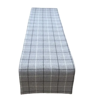 Lewis Dove Grey Tartan Tweed Faux Wool lined table/Bed wedding runner made UK - Image 1 of 2