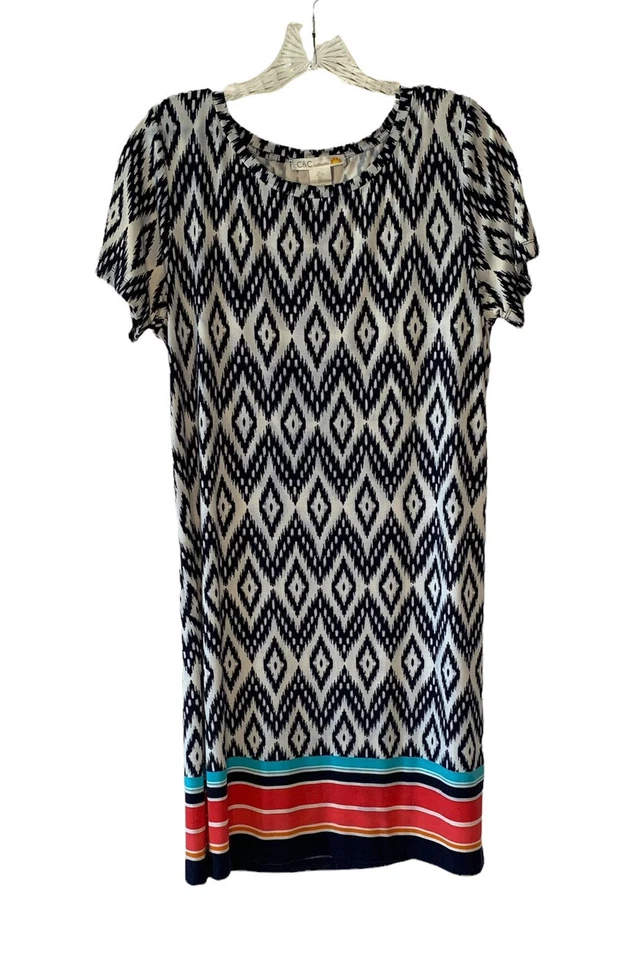 C&C California Blue + White Geometric Print Shift Dress Size Large - Image 1 of 4