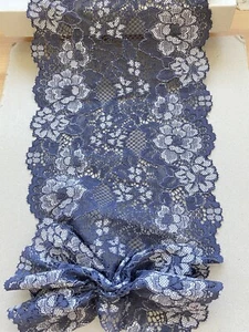 2 Yards Stretch Dark Grey & White Floral Mesh Lace Trim /Sewing/Crafts/6.5" Wide - Picture 1 of 15