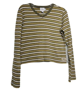 Calvin Klein Woman’s Size S L-Sleeve Brown Striped Sweater Shirt  - Picture 1 of 10