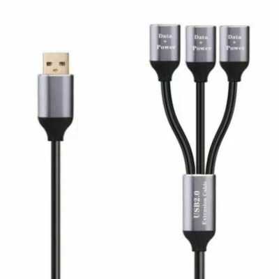 USB-A 2.0 Male to Female Three-Way Splitter Hub Cable for Data + Power - 2M - Image 1 of 4