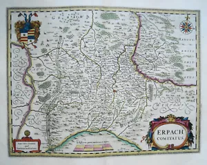 Erbach Odenwald Otzberg Michelstadt Kupferstich Landkarte Janssonius 1640 - Bild 1 von 5