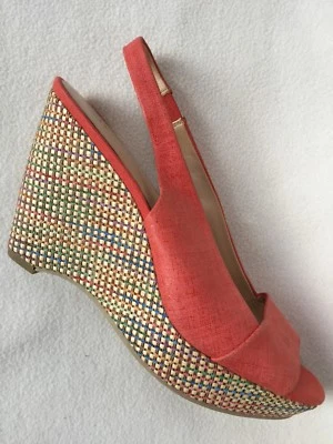 Anne Klein Fortuna Orange Leather Slingback Sandals Multicolor Wedge 9.5 M - Image 1 of 4