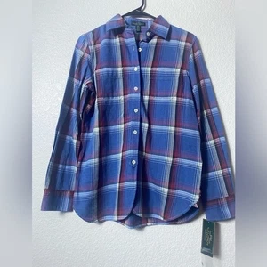 Lauren Ralph Lauren Womans Plaid Flannel Blue XS - Picture 1 of 13