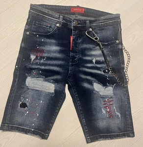 Dsquared2 Shorts Womens Size 29 Blue Denim Splatter Paint Distressed 10" Inseam - Picture 1 of 20