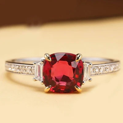 Кольцо с натуральным рубином и бриллиантом огранки валик 3,40 карата с платиновым покрытием 950 пт - Изображение 1 из 4