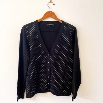 Max Mara Weekend Black Polka Dot Wool/Cashmere Cardigan, Size XL - Image 1 of 4
