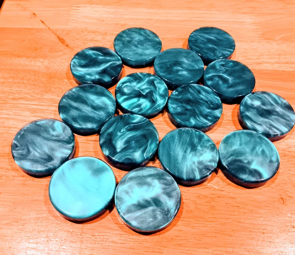 Artistic Pearlized Large 1.75 Inch Blue Tournament Grade Backgammon Checkers - Image 1 of 2